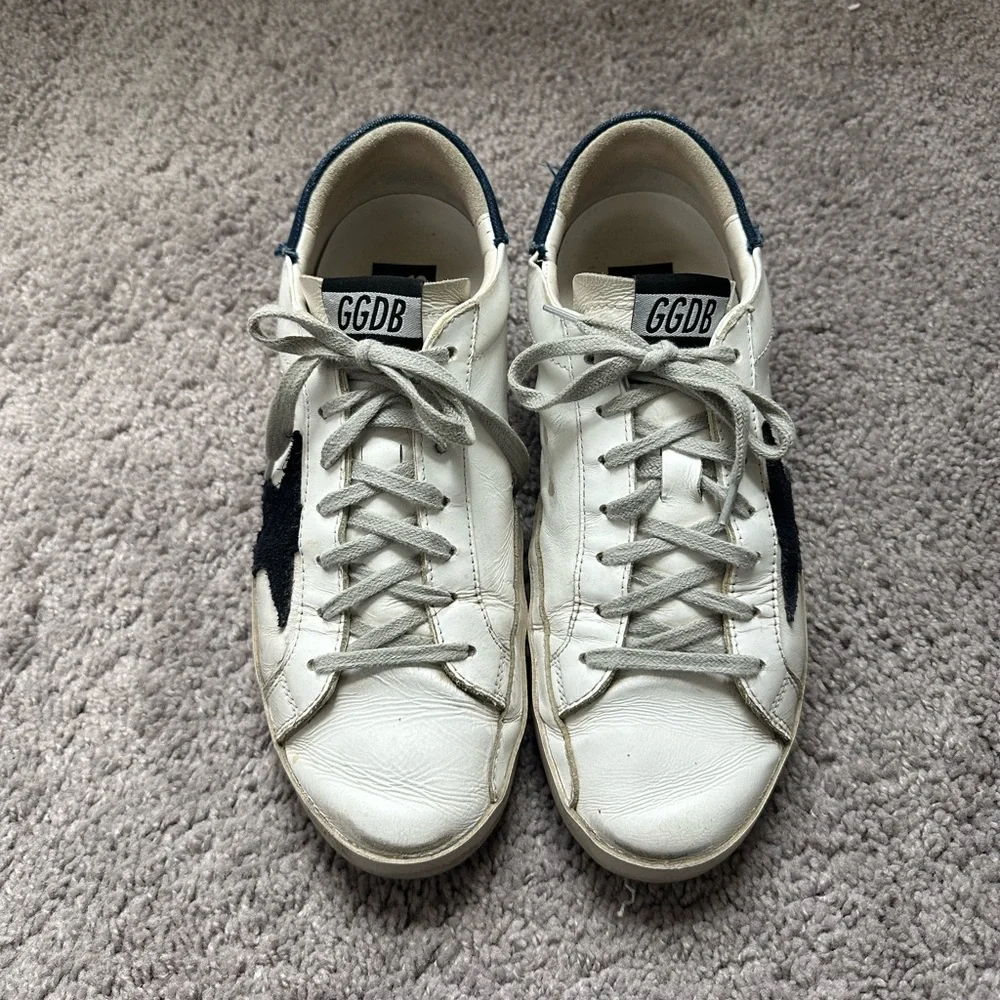 Golden Goose Men’s Super Star Leather Low Top White/Navy Blue/Gray 41 EU/ 8 US - Picture 2 of 7